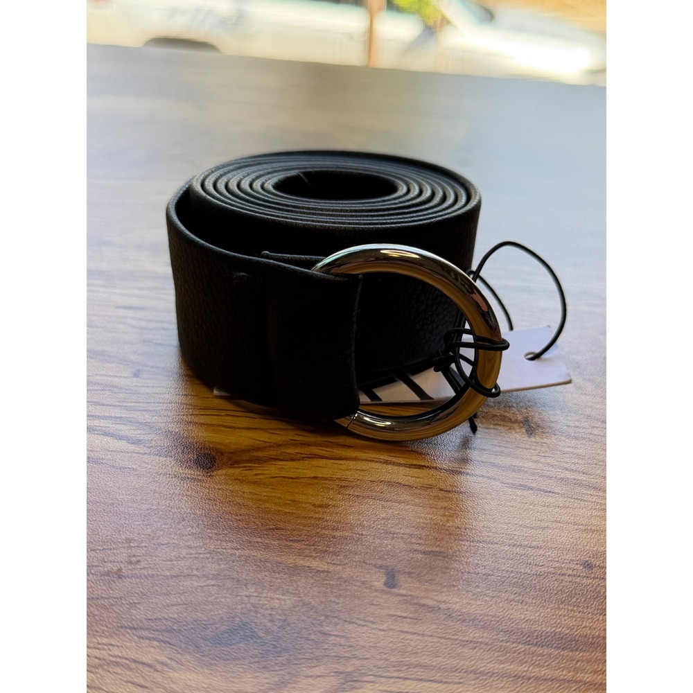 B-Low The Belt Black Pebbled Vegan Leather Silver O-Ring Buckle Belt NWT